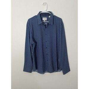 Con.struct Slim Fit Blue Geometric Print Button Up Shirt Size XL 4 Way Stretch